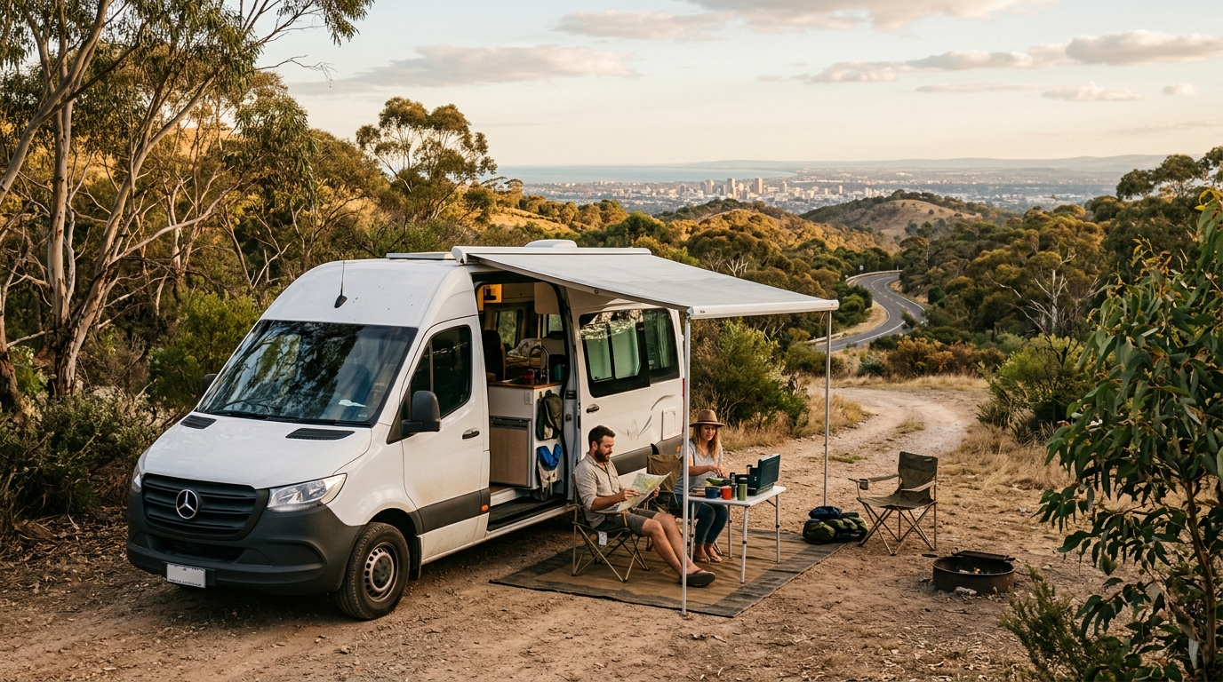 Adelaide round trip - The Adventure Loop — campground with a motorhome
