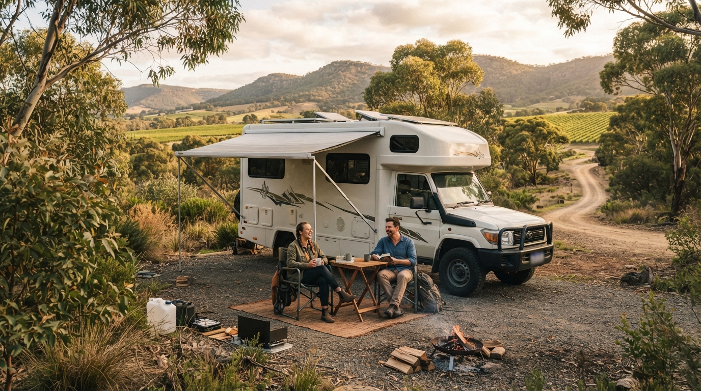 Adelaide to Cairns - Inland Wonders RV Road Trip — campground with a motorhome