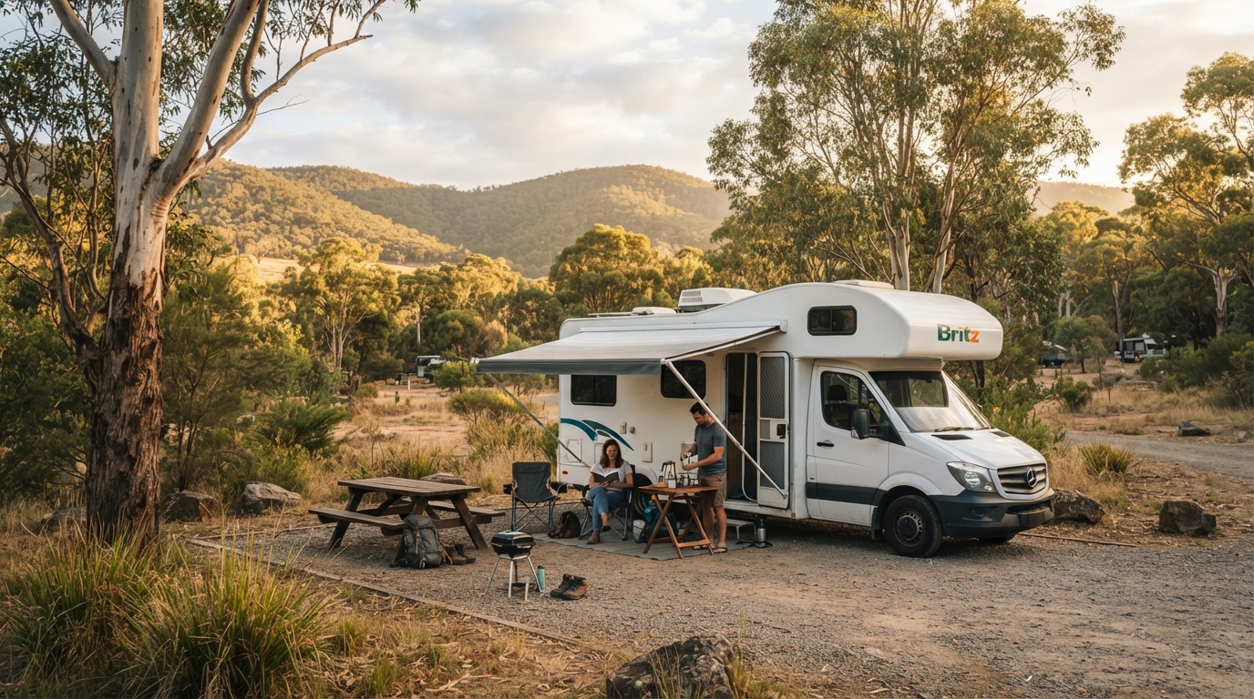 Adelaide Roundtrip — campground with a motorhome