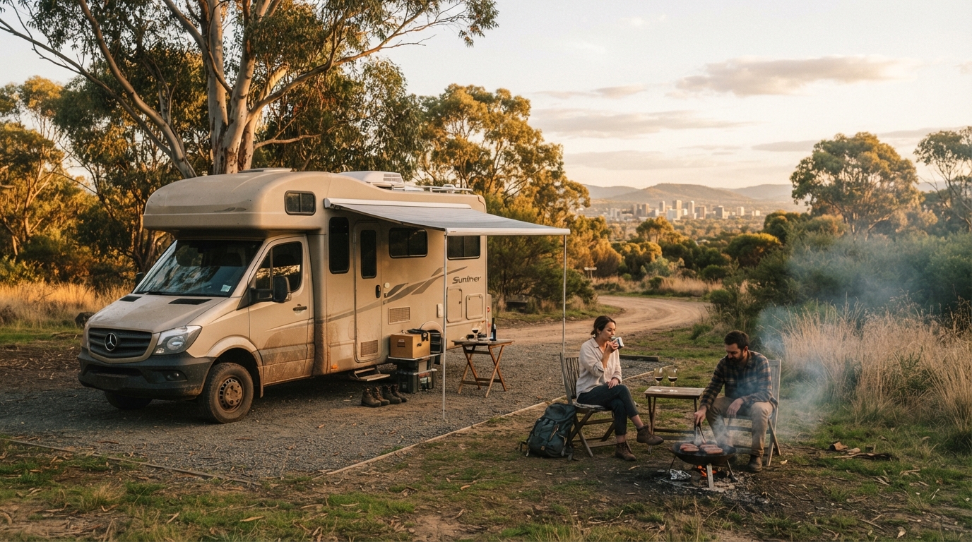 Adelaide to Sydney - The Heritage and Horizons Tour — campground with a motorhome