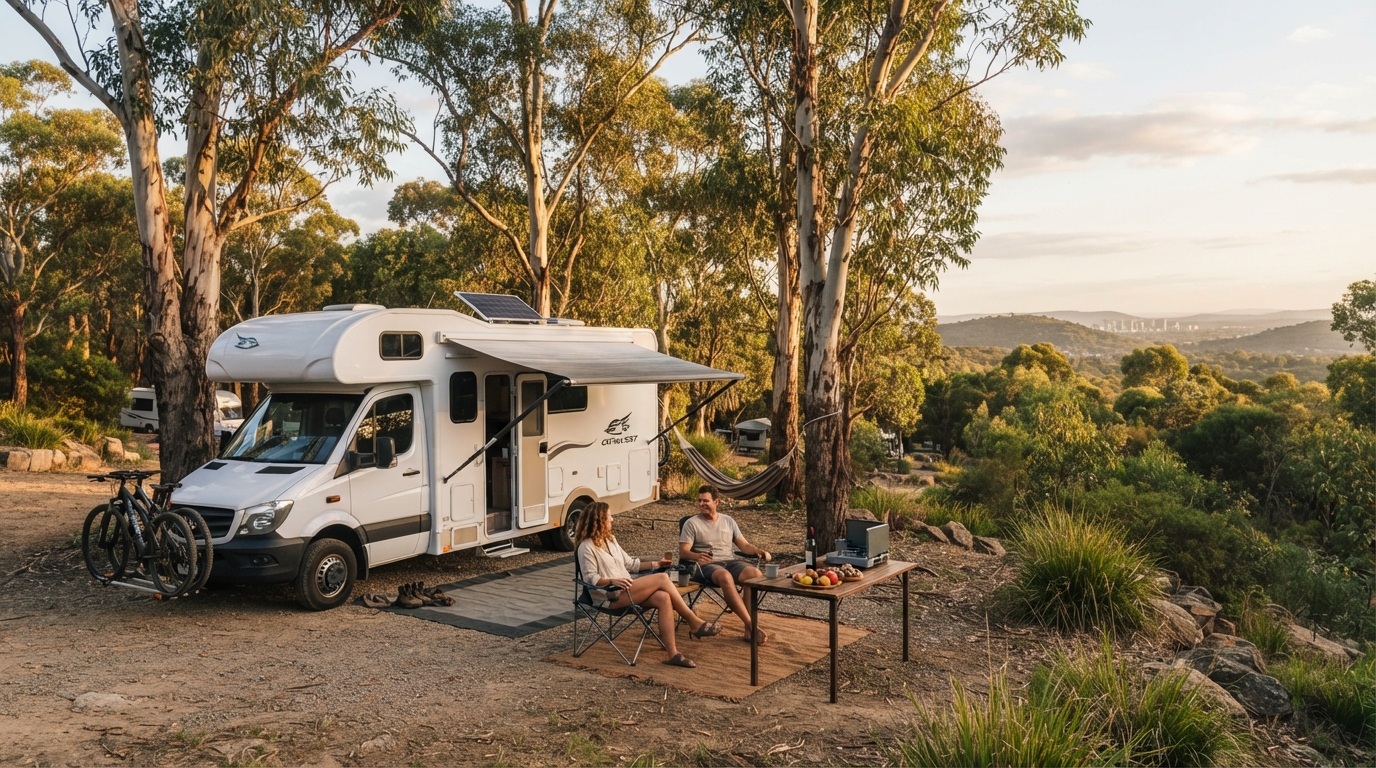Adelaide to Melbourne - Coastal Wonders and City Lights Tour — campground with a motorhome