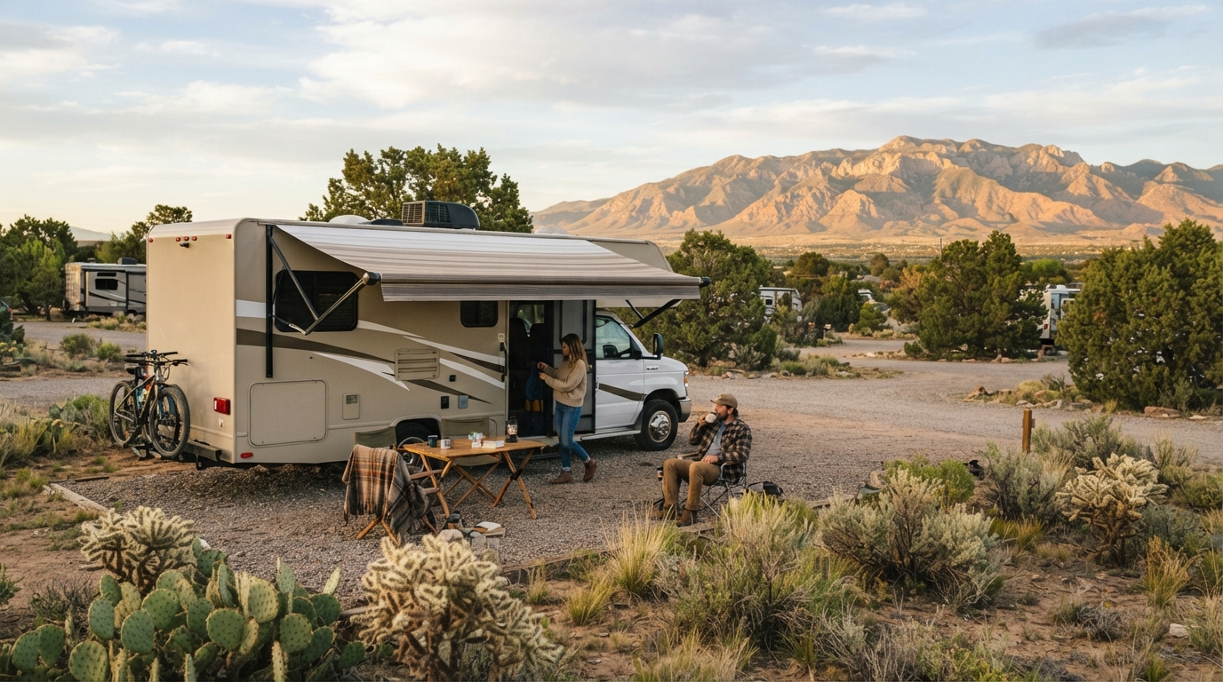 Albuquerque to Bozeman — campground with a motorhome