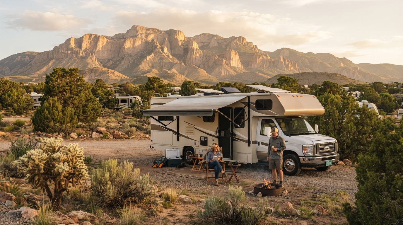Albuquerque to Charlotte — campground with a motorhome