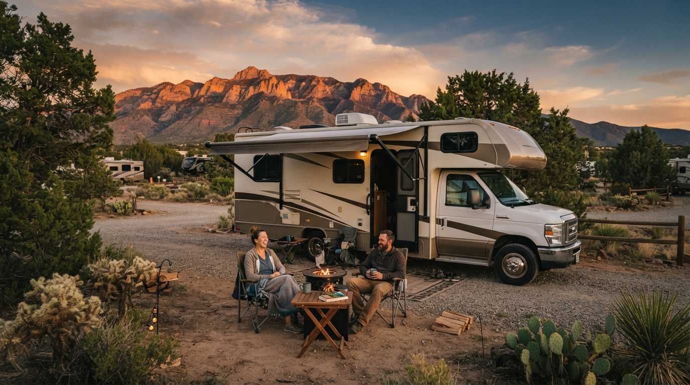 Albuquerque to Minneapolis — campground with a motorhome