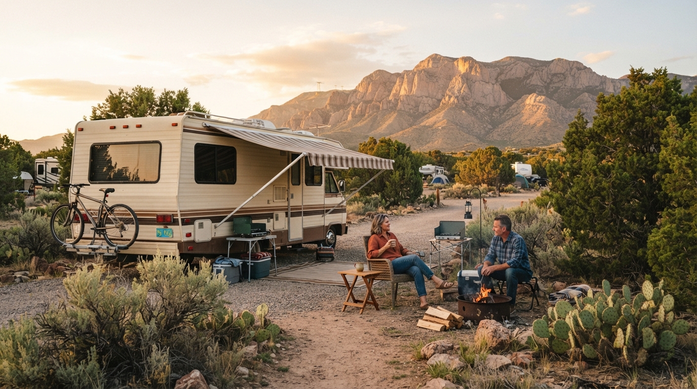 Albuquerque to Portland - including Yellowstone — campground with a motorhome