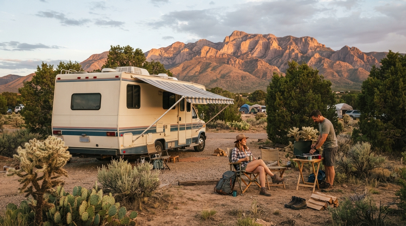 Albuquerque to Las Vegas — campground with a motorhome