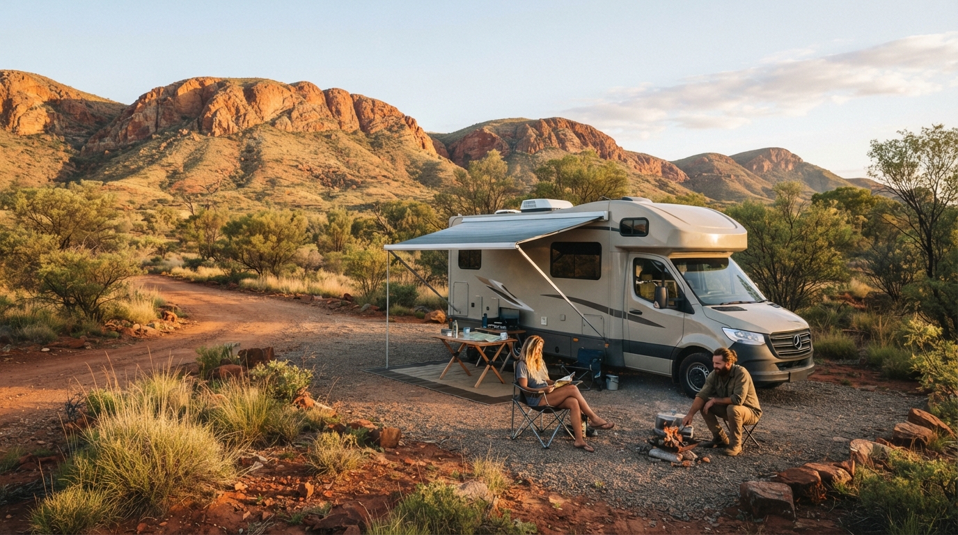 Alice Springs Round trip - The Heart of Australia Route — campground with a motorhome