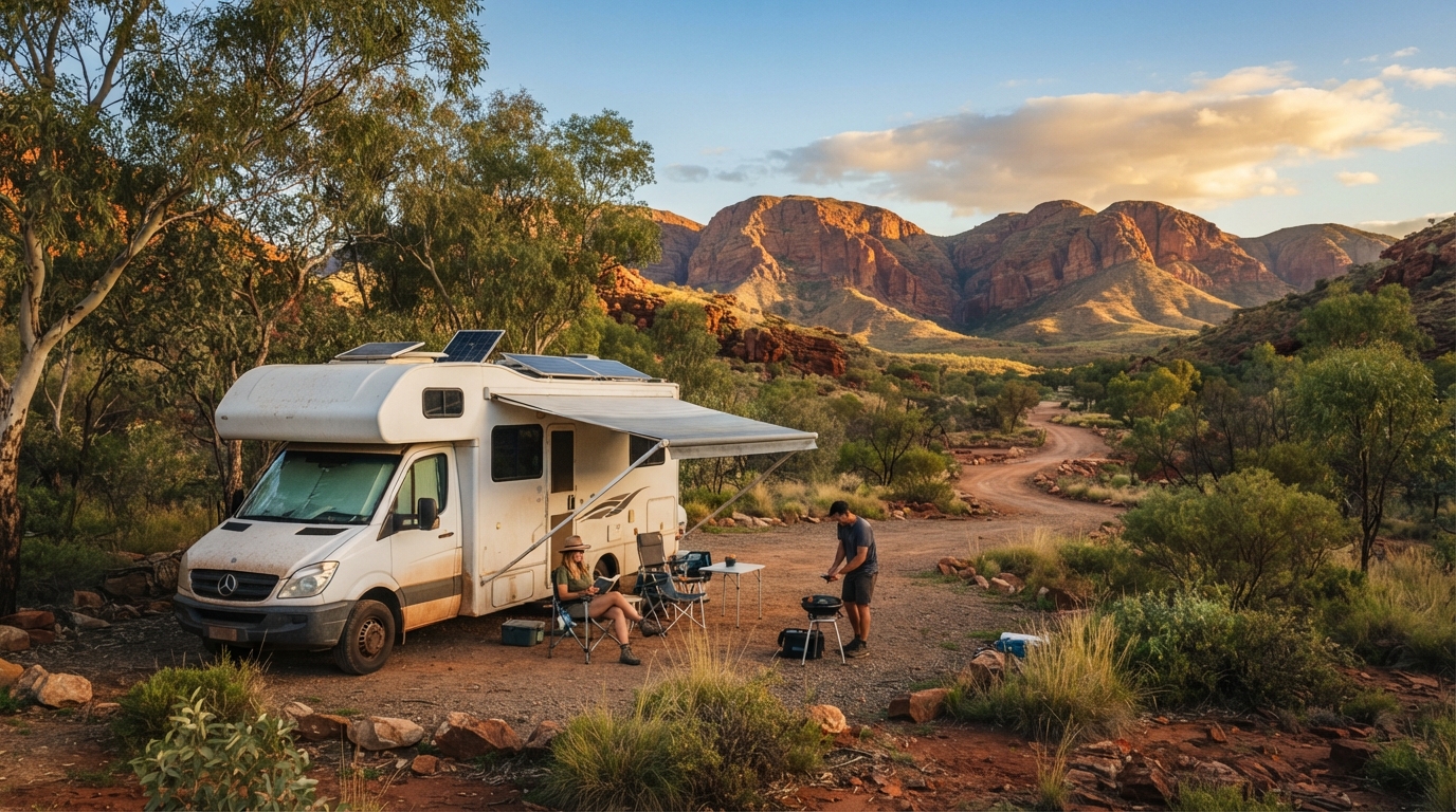 Alice Springs to Sydney - Outback Odyssey to Sydney Shores — campground with a motorhome