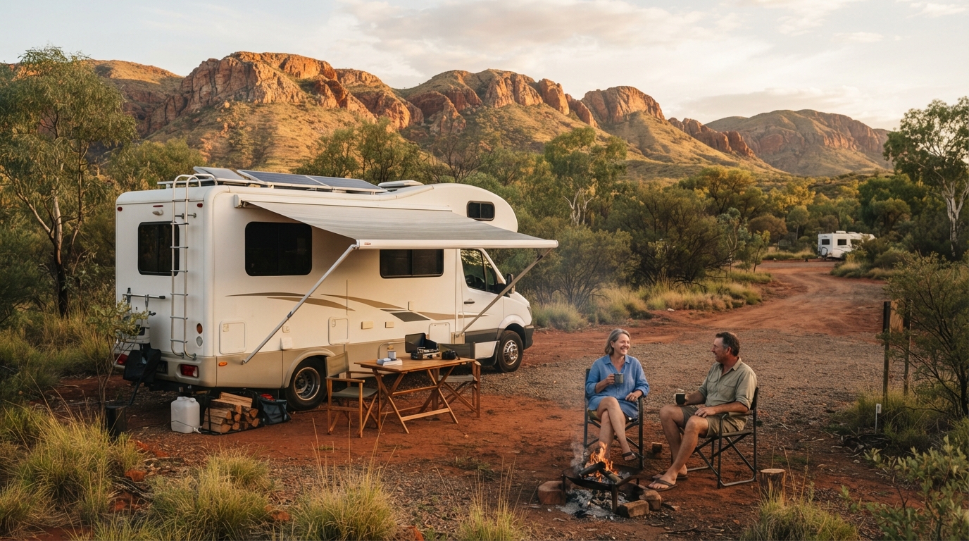 Alice Springs to Sydney - Outback Odyssey to Sydney Shores — campground with a motorhome