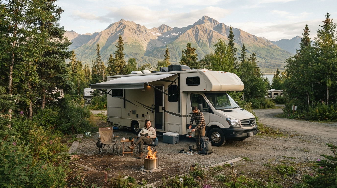 Anchorage Round Trip - Alaska-Yukon Discovery Trail — campground with a motorhome