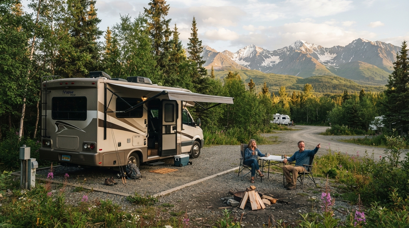 Anchorage Round trip - Grand Alaska Loop — campground with a motorhome