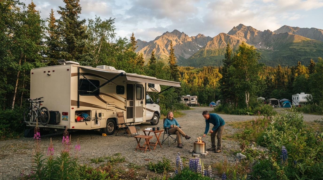 Anchorage Round trip - Grand Alaska Loop — campground with a motorhome