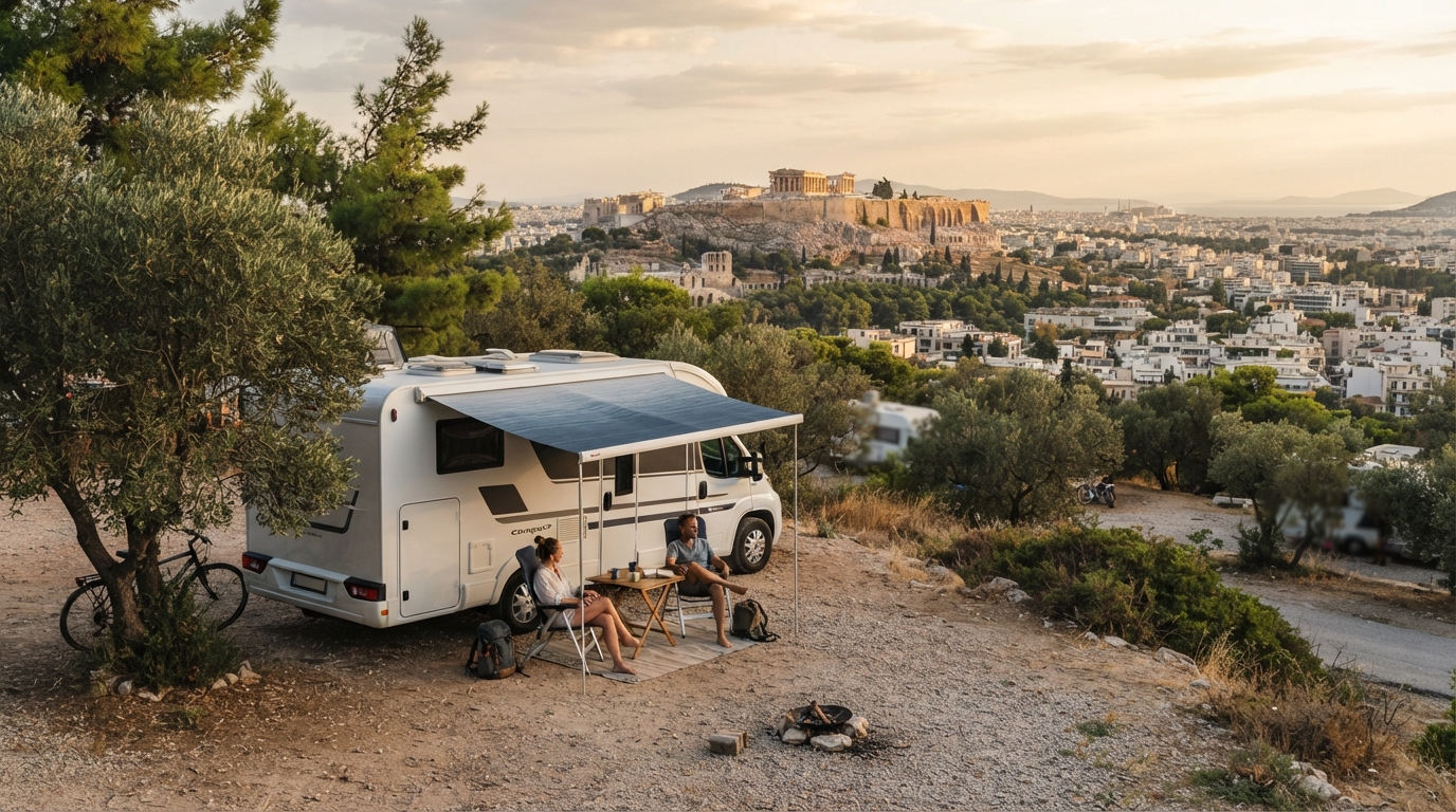 Athens Round trip - Legends of the Peloponnese — campground with a motorhome
