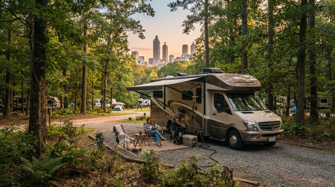 Atlanta to San Francisco — campground with a motorhome