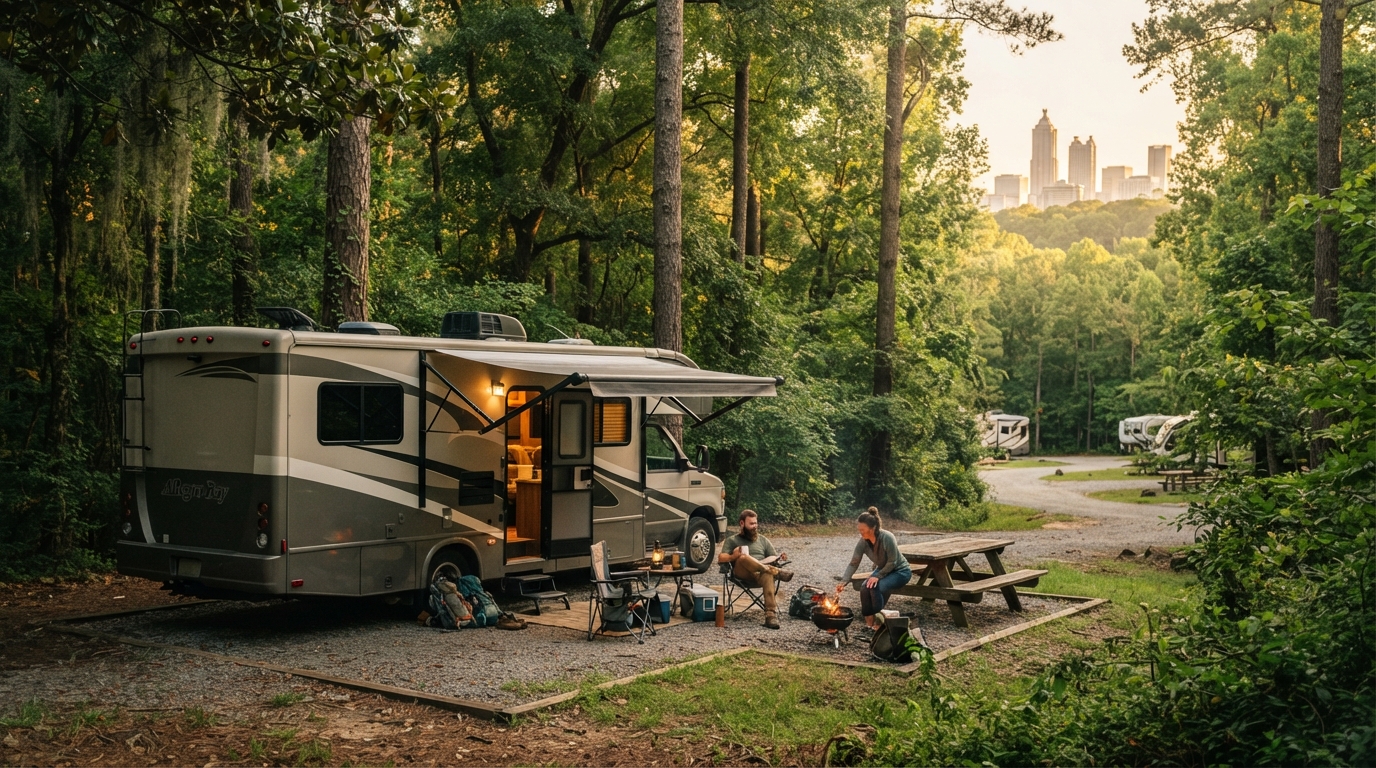 Atlanta to Austin — campground with a motorhome