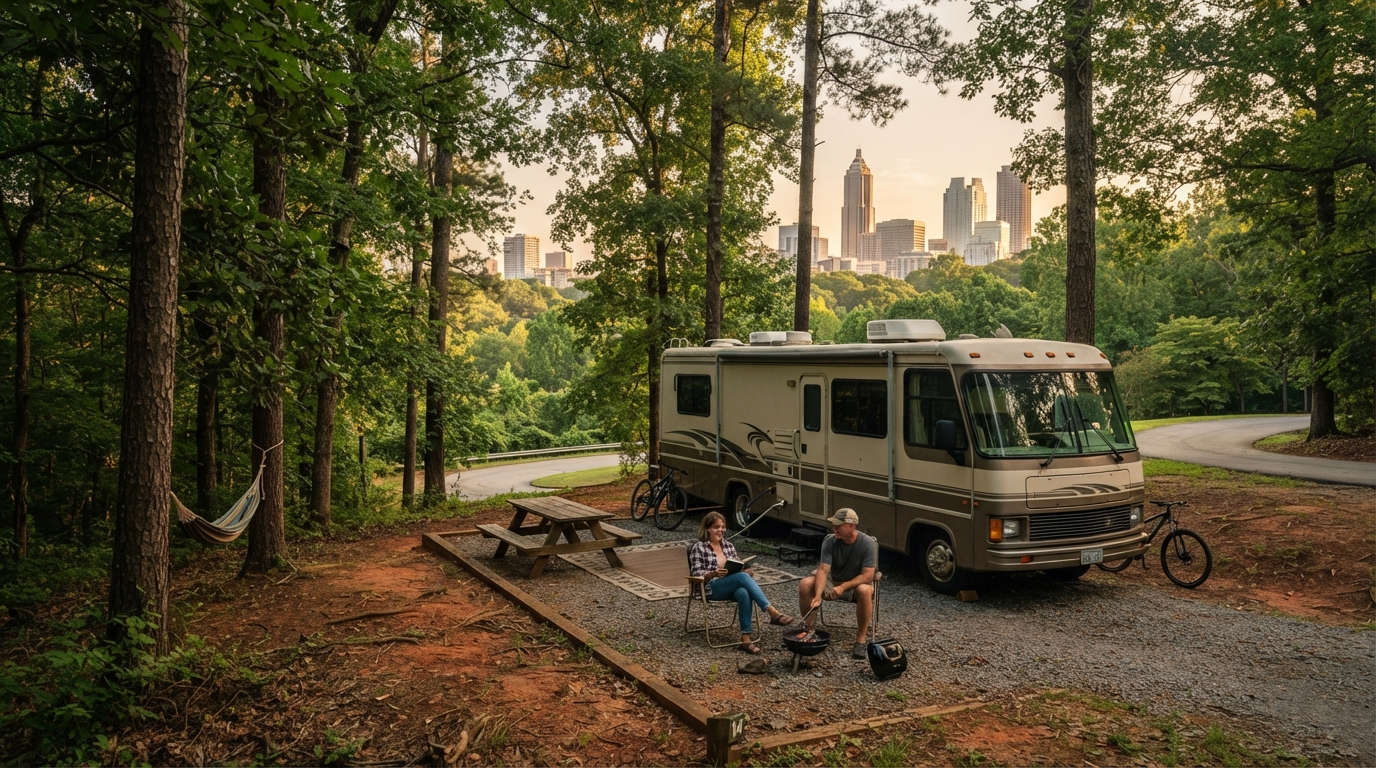 Atlanta to Houston — campground with a motorhome