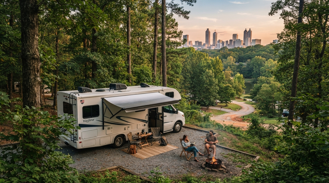 Atlanta Roundtrip - North to the great Smoky mountains — campground with a motorhome