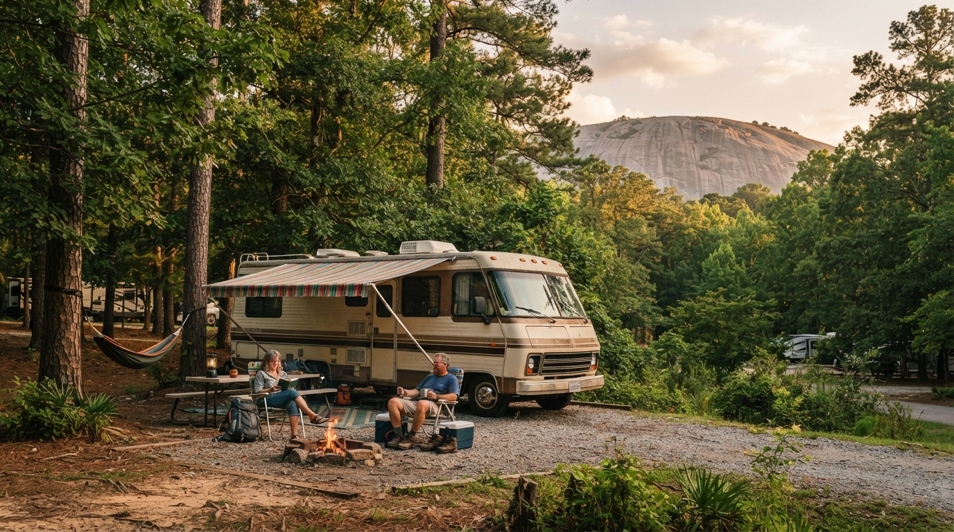 Atlanta to Portland - Southern Grooves to Pacific Peaks — campground with a motorhome