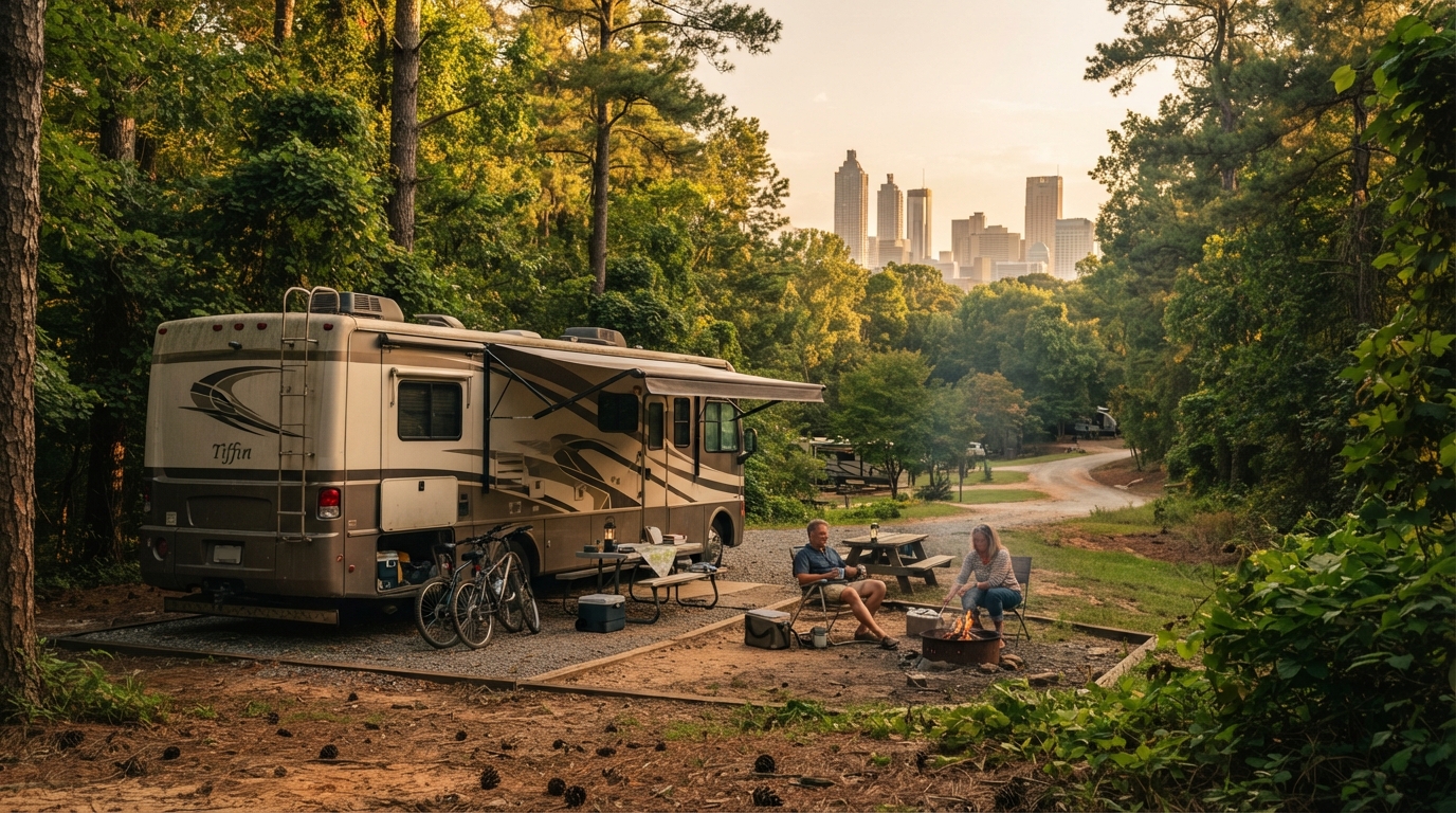 Atlanta to Bozeman- Including Yellowstone — campground with a motorhome