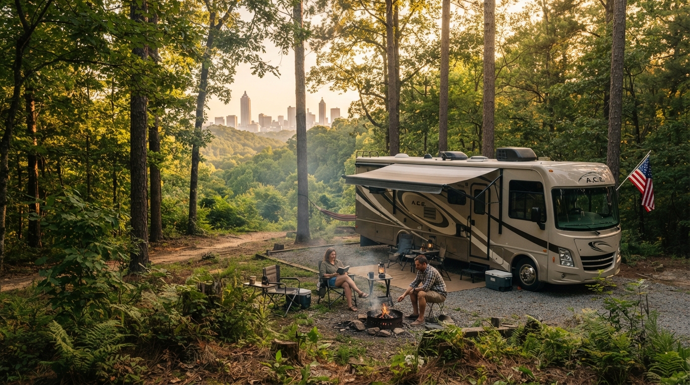 Atlanta to Portland - Southern Grooves to Pacific Peaks — campground with a motorhome
