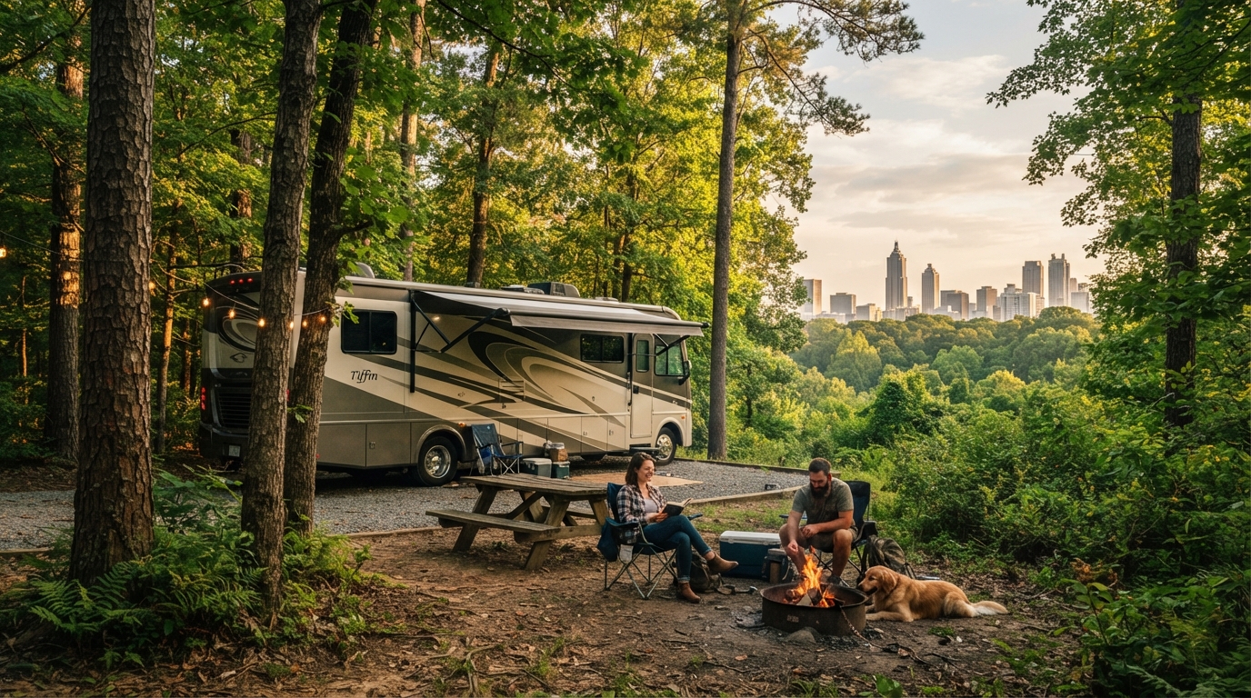 Atlanta to Bozeman- Including Yellowstone — campground with a motorhome