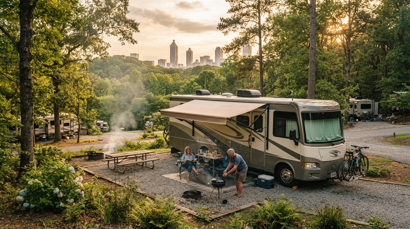 Atlanta to Los Angeles — campground with a motorhome