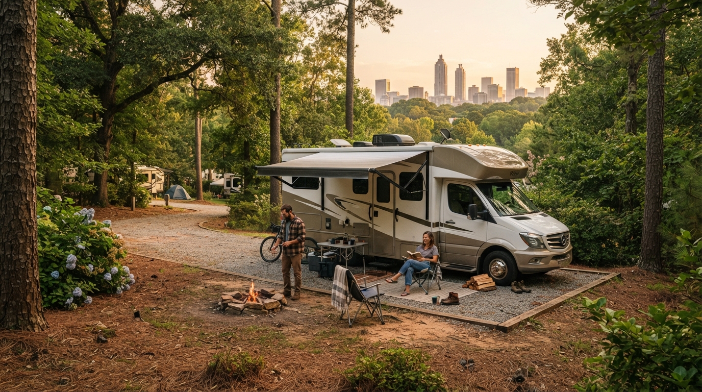 Atlanta to Dallas — campground with a motorhome