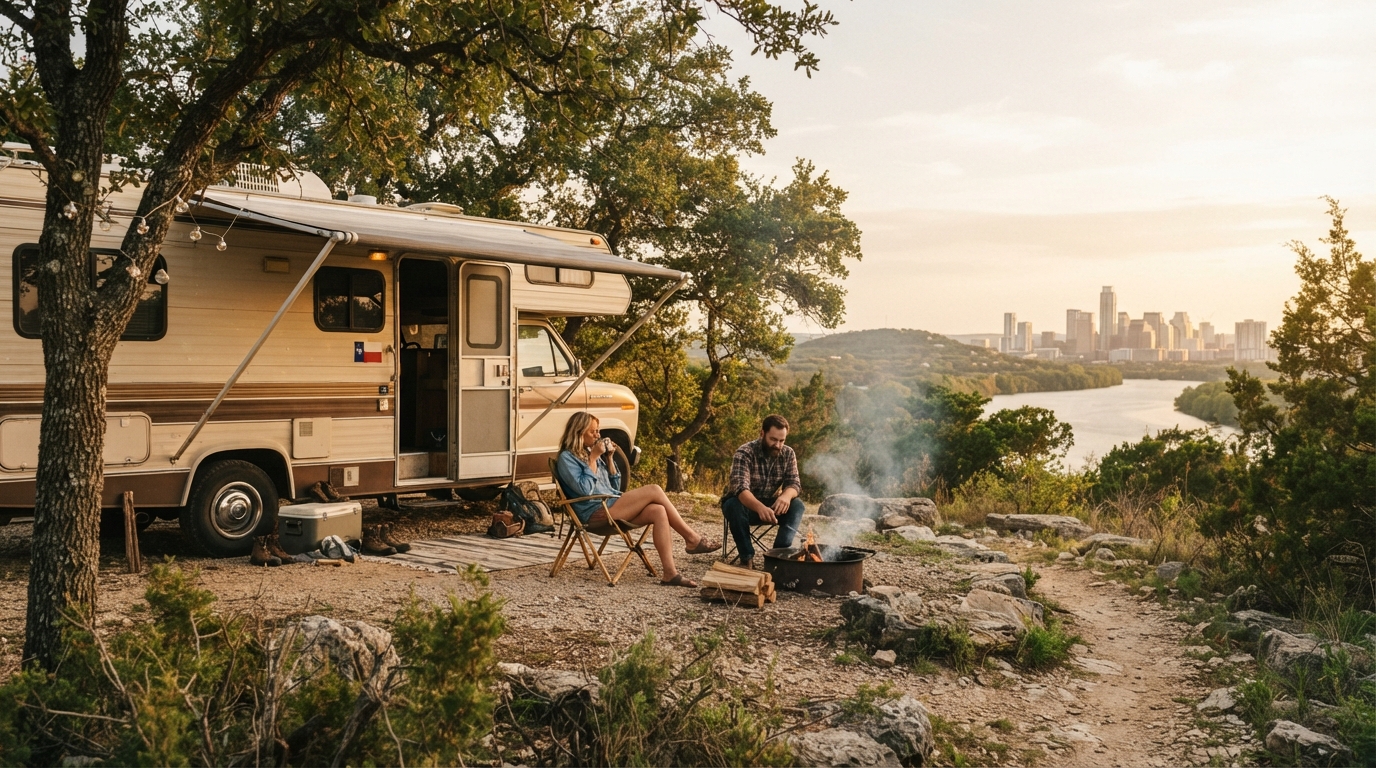 Austin to Portland — campground with a motorhome