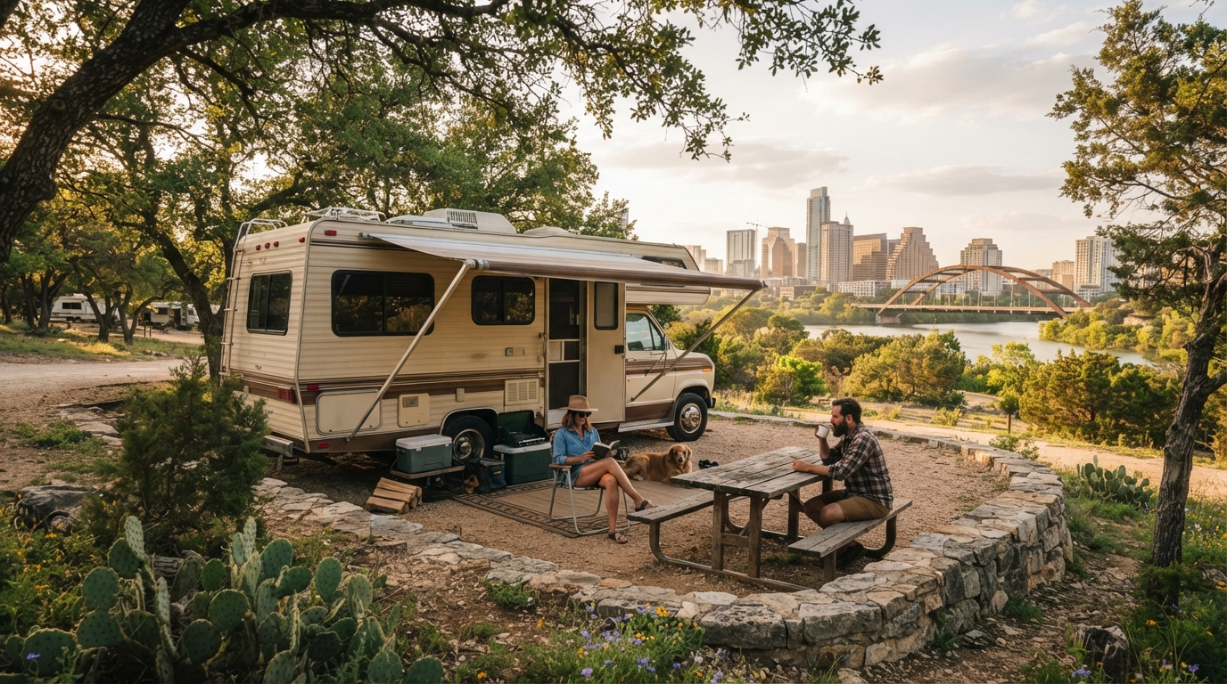Austin to Los Angeles — campground with a motorhome