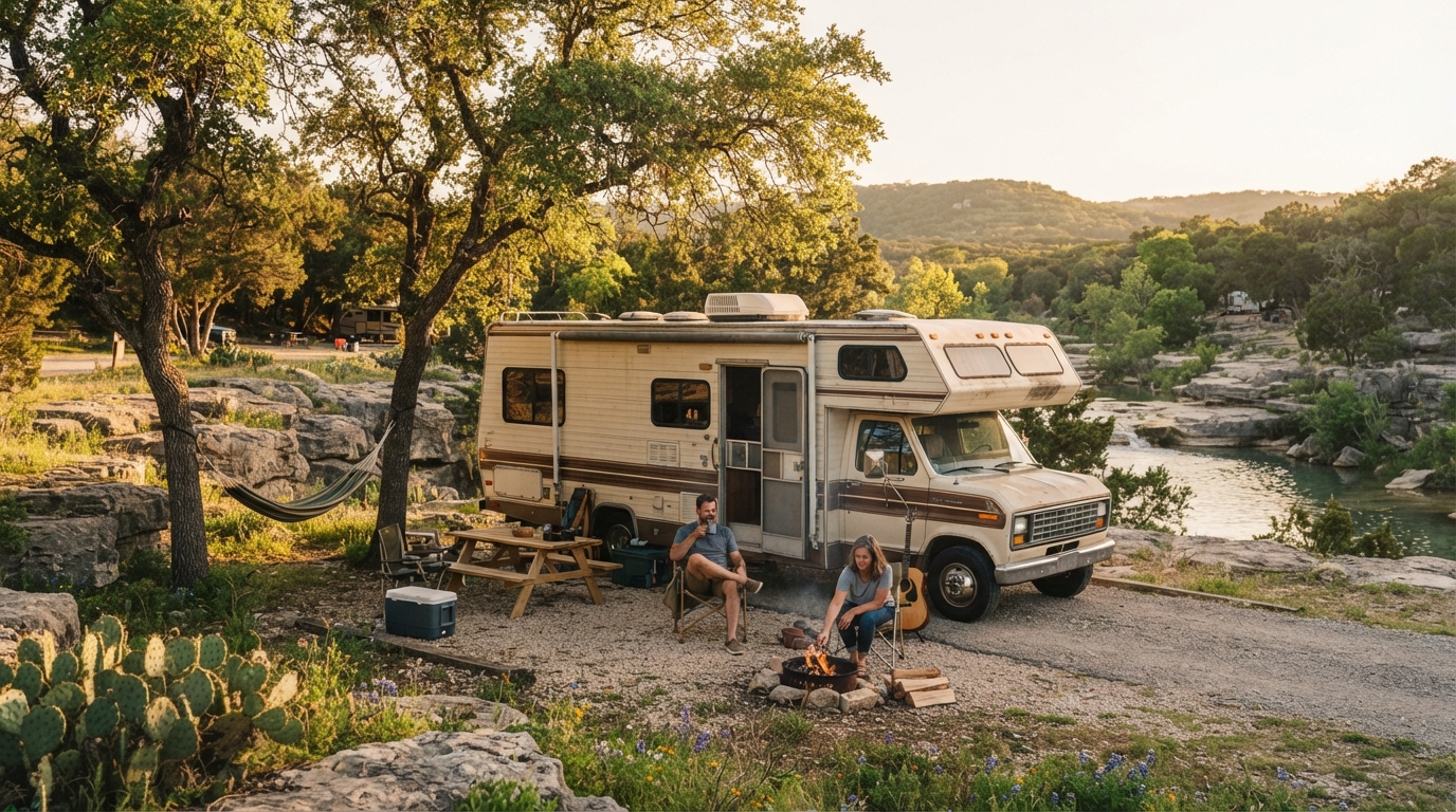 Austin to Nashville — campground with a motorhome