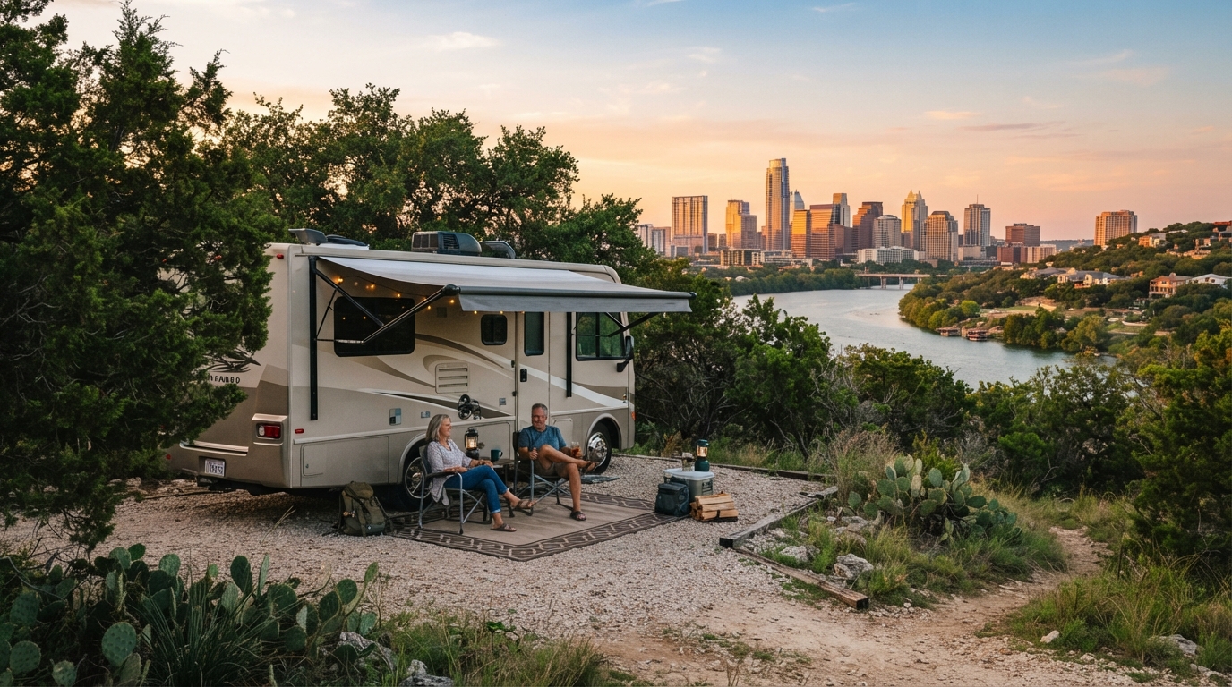 Austin to Phoenix — campground with a motorhome