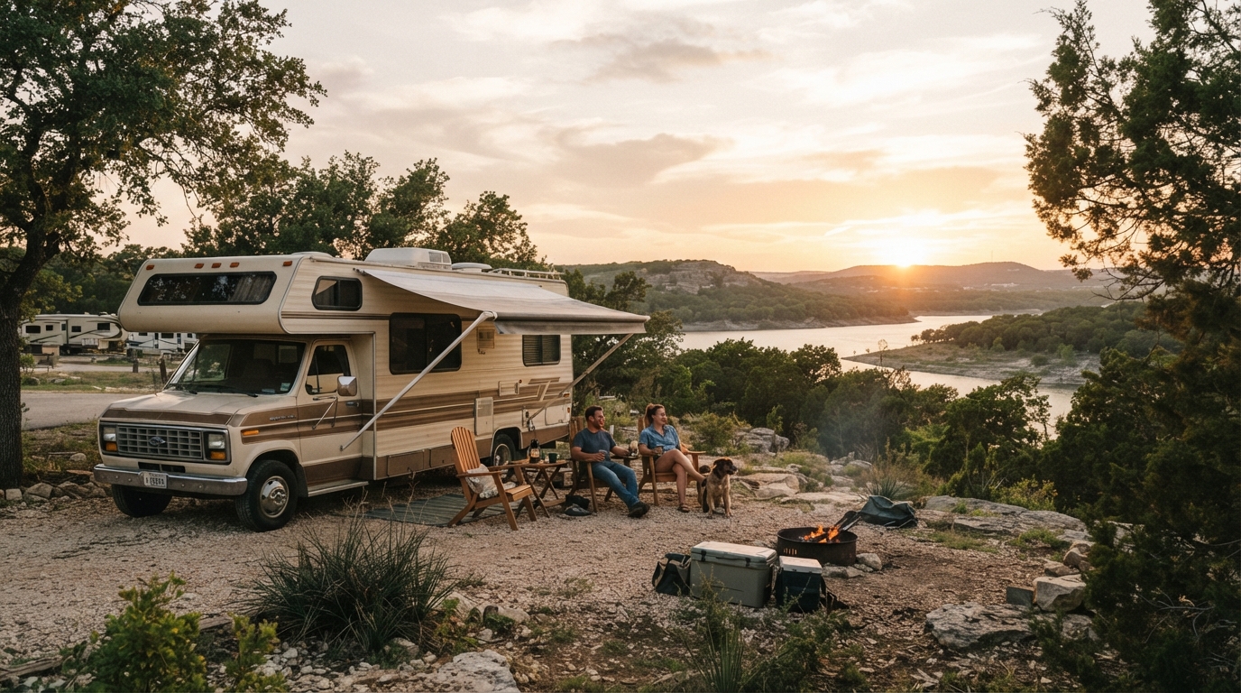 Austin to Charlotte — campground with a motorhome