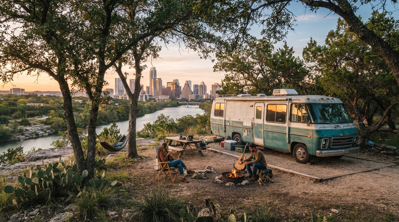 Austin to Salt lake city - The 4 deserts — campground with a motorhome
