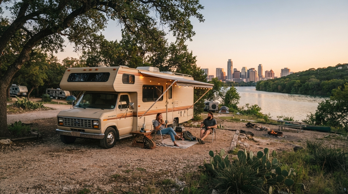 Austin to Miami — campground with a motorhome