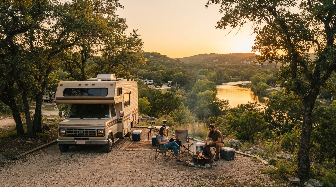 Austin to San Francisco - Roaming the Western Wonders — campground with a motorhome