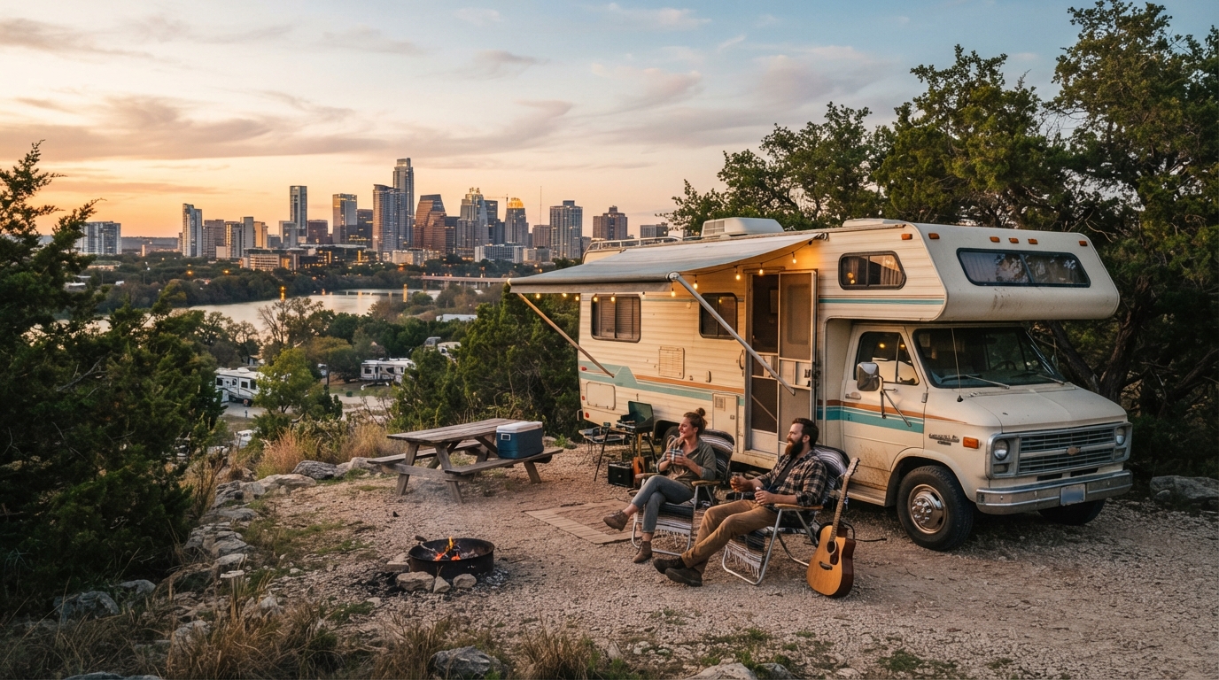 Austin to Boston — campground with a motorhome