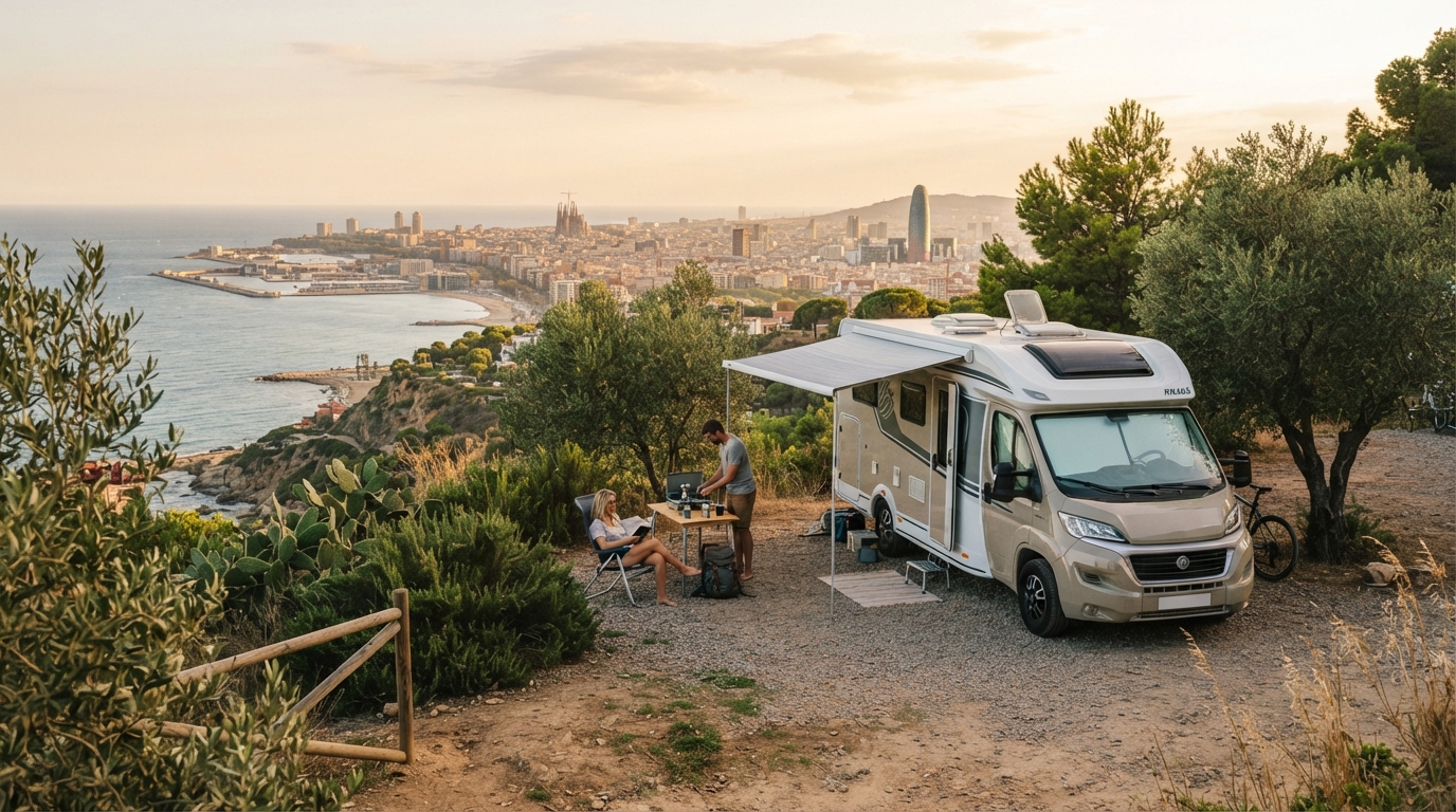 Barcelona Roundtrip - West - Pyrenees — campground with a motorhome