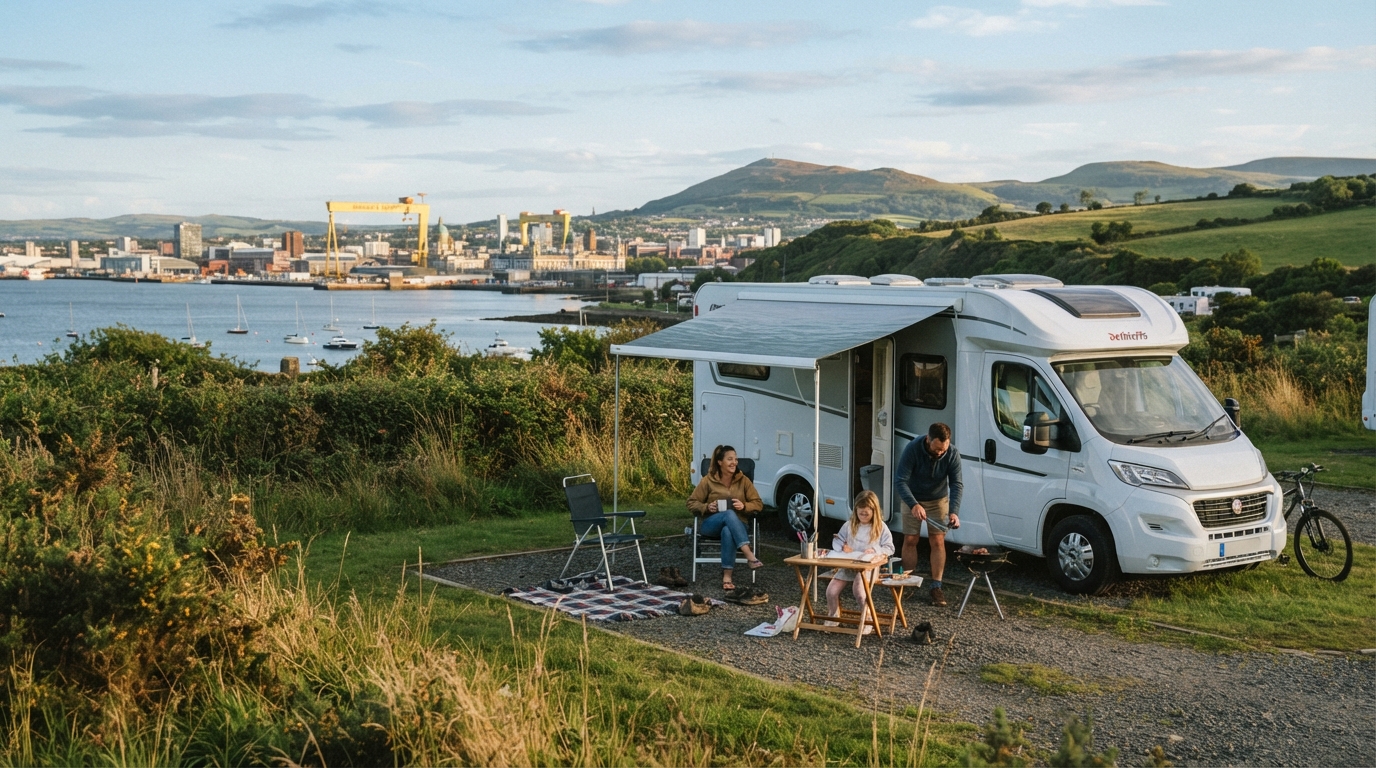 Belfast Round Trip - Family Motorhome Journey Across Northern Ireland — campground with a motorhome