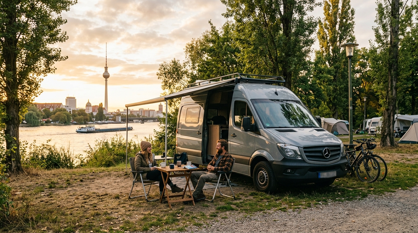 Berlin Roundtrip - North to Norway — campground with a motorhome