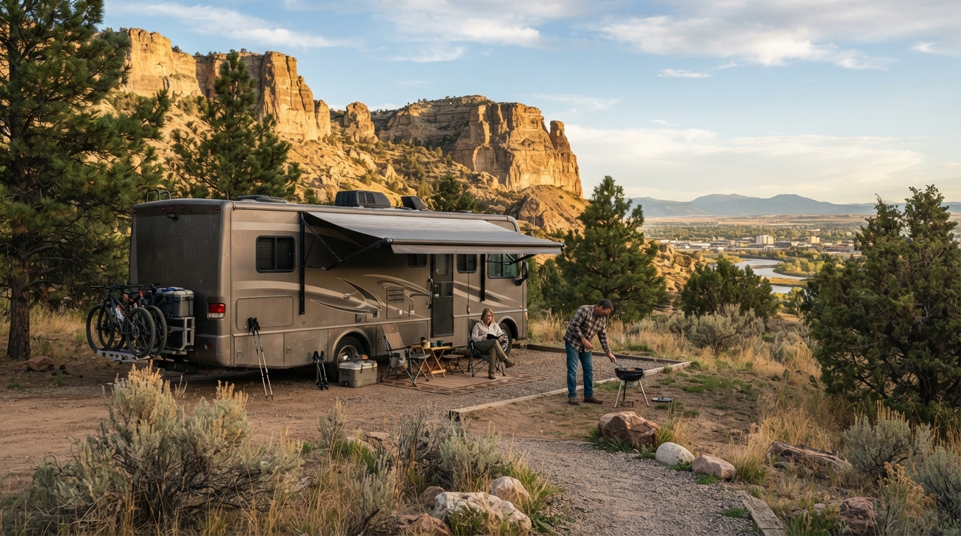 Billings to Las Vegas - Include Yellowstone - The Great Western Discovery Route — campground with a motorhome