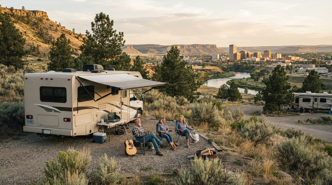 Billings to Atlanta - Mountains, Music & Motorhomes: Billings to Atlanta Road Trip — campground with a motorhome