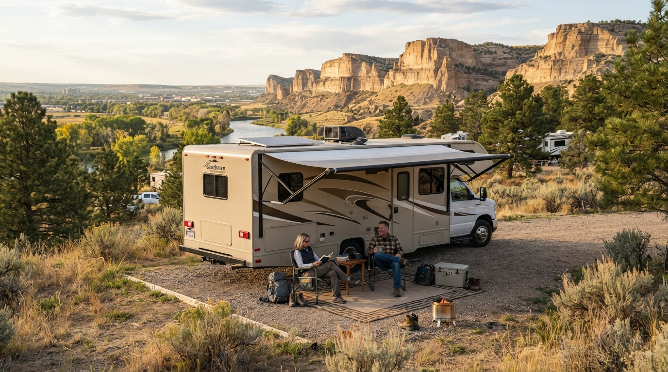 Billings to Chicago - Yellowstone, Badlands & Midwest Motorhome Adventure — campground with a motorhome
