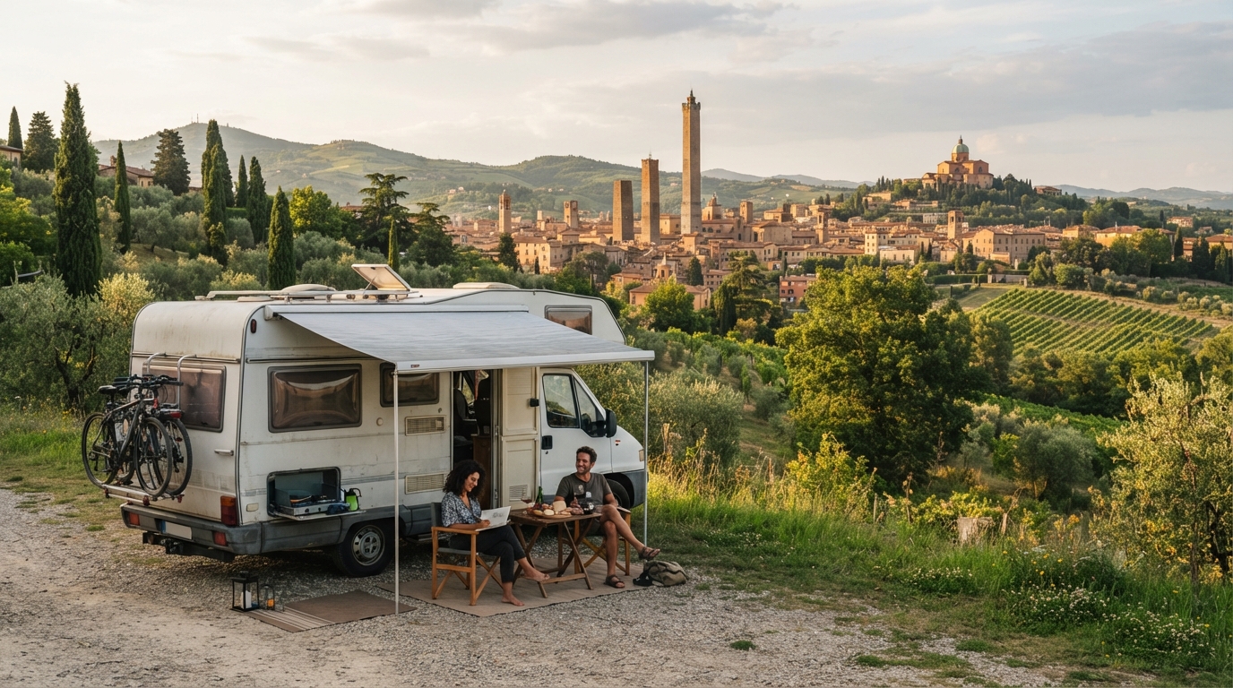Bologna Round Trip - Culinary Capitals and Coastal Cliffs — campground with a motorhome
