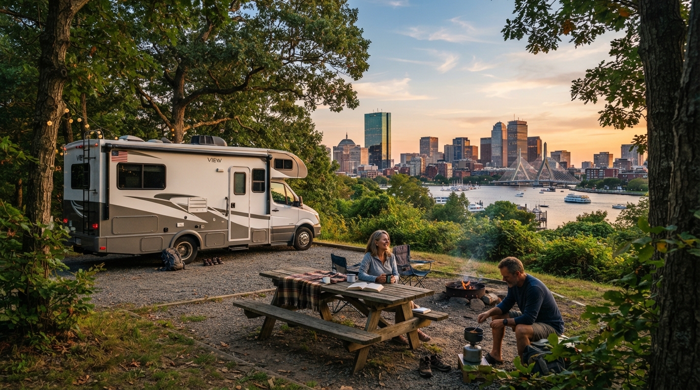 Boston to Washington DC - RV Adventure Through History and Heartland — campground with a motorhome
