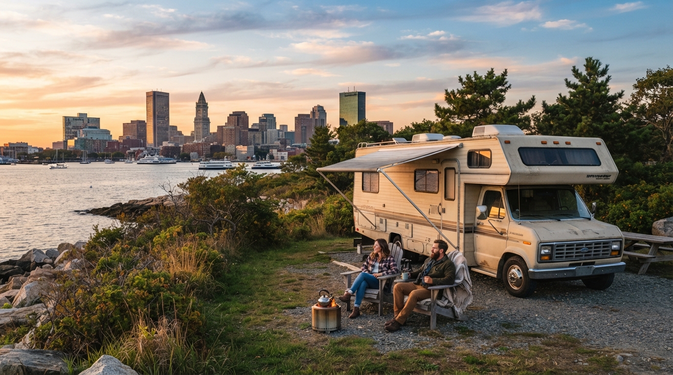 Boston to Seattle - Discover the Transcontinental Trail — campground with a motorhome