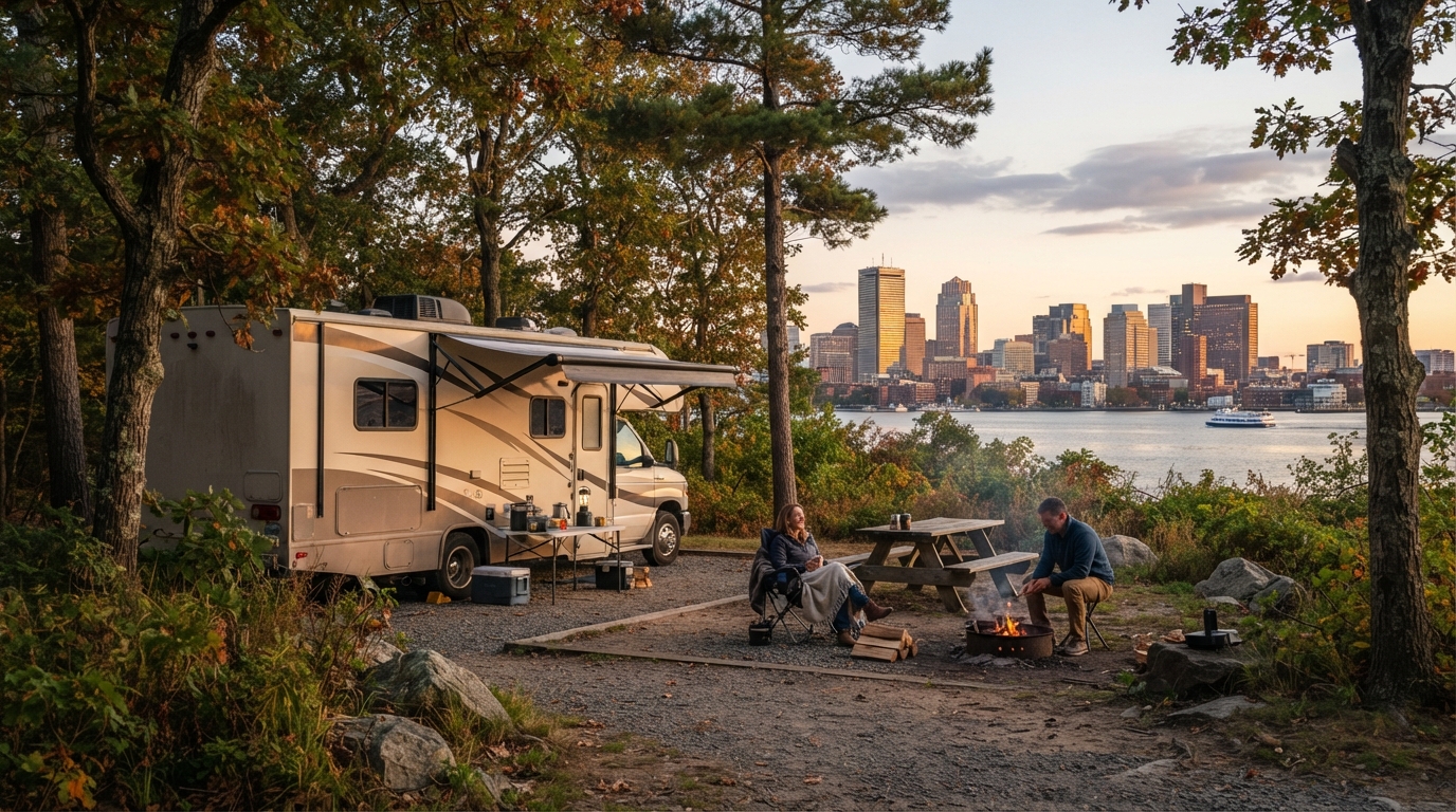Boston to Chicago - Across Heartland Horizons — campground with a motorhome