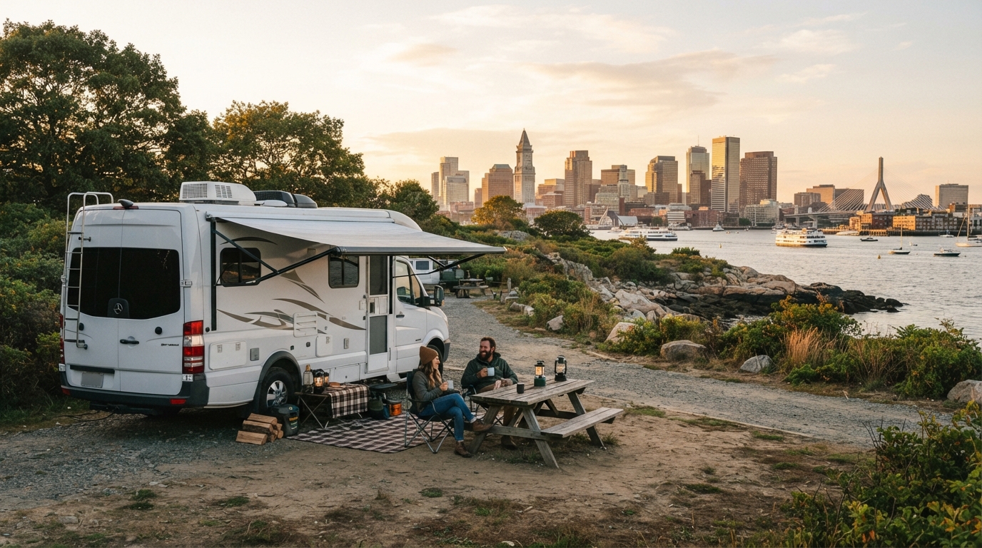 Boston to San Francisco - Trailblazing Tales — campground with a motorhome