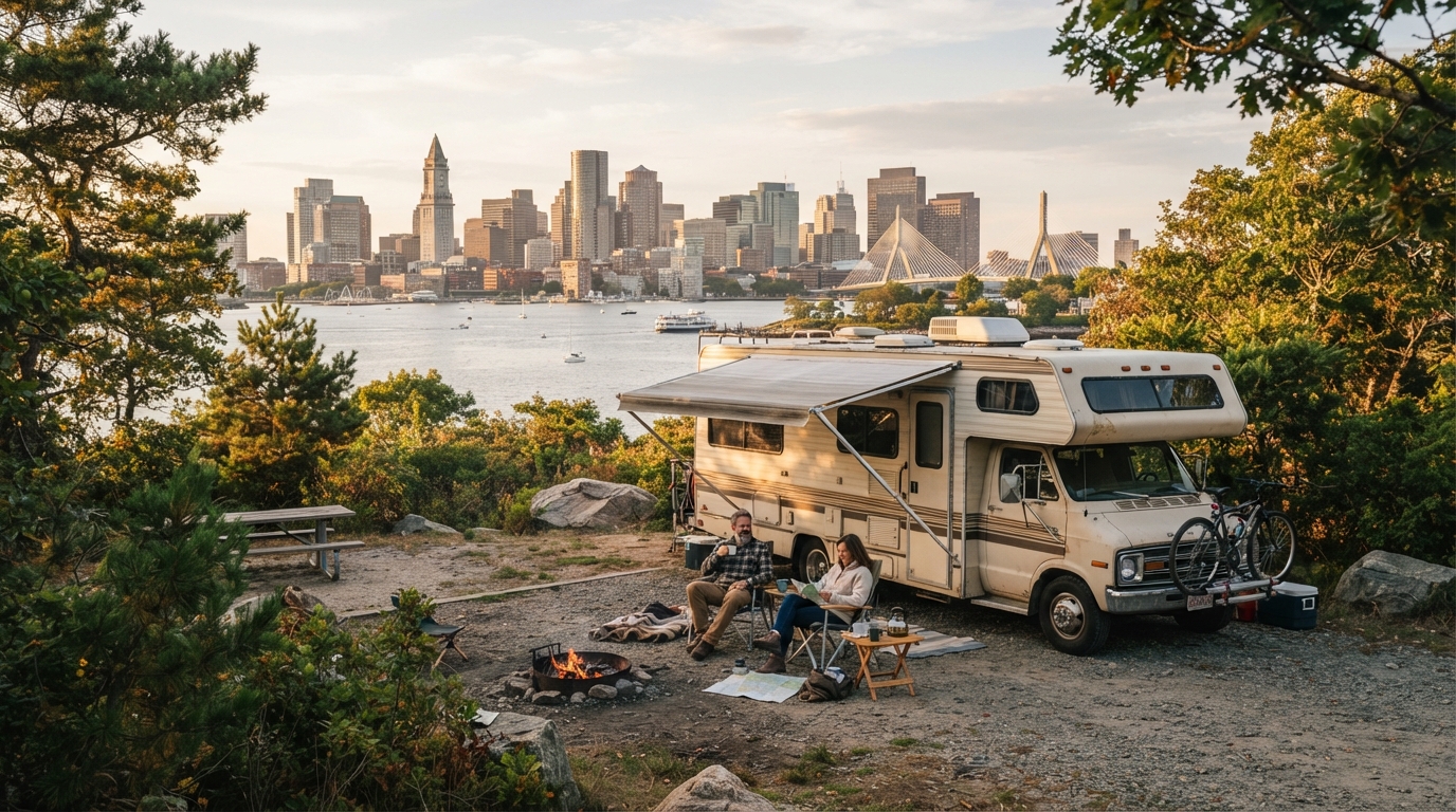 Boston to Los Angeles - East to west coast to coast — campground with a motorhome