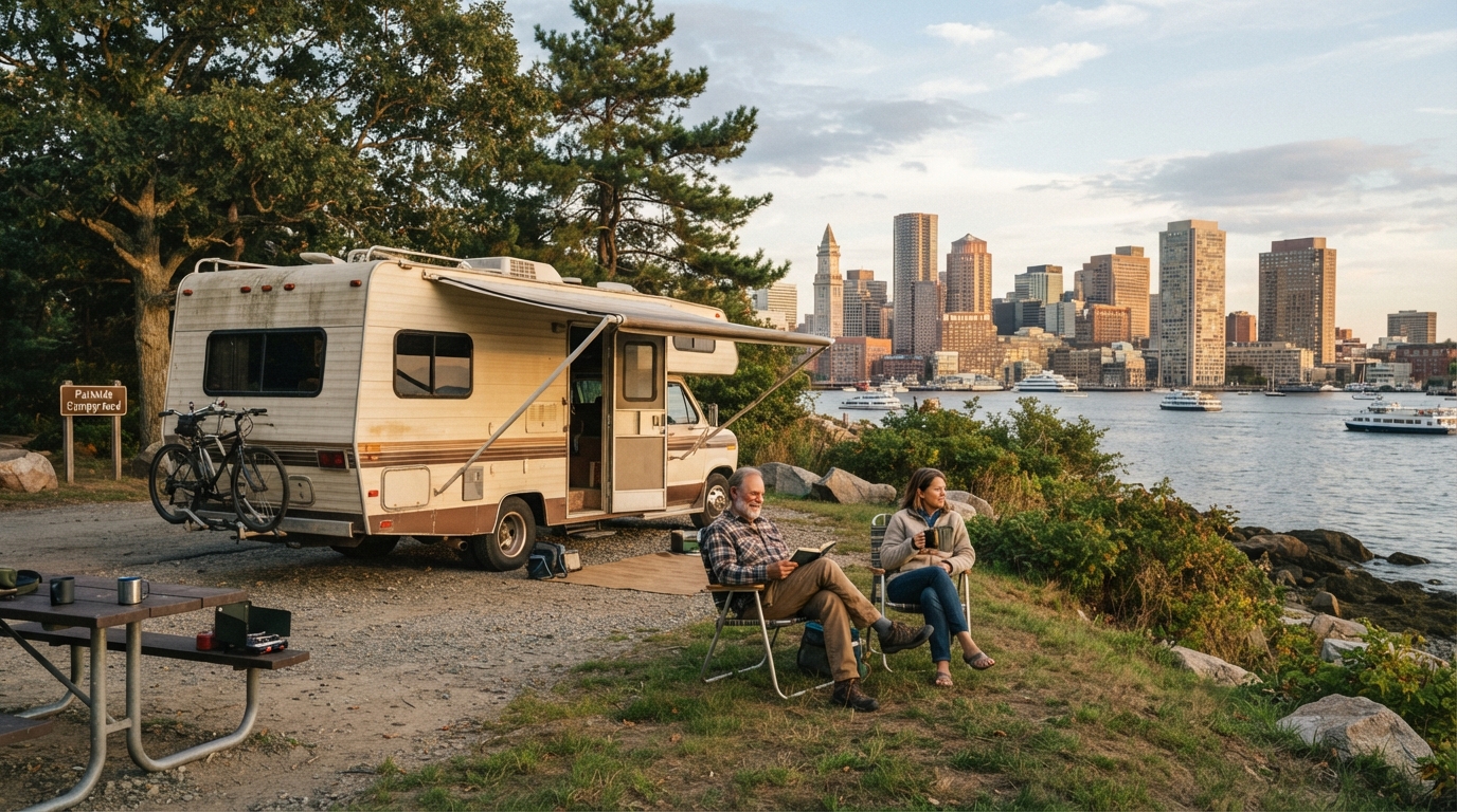 Boston Roundtrip — campground with a motorhome