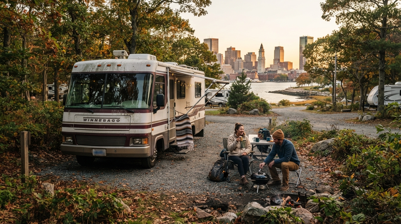 Boston to Los Angeles - East to west coast to coast — campground with a motorhome